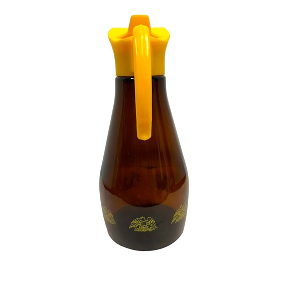 Vtg. 1970's‎ Log Cabin Glass Maple Syrup Pitcher Gold Eagle Motif, brown glass - Picture 2 of 5